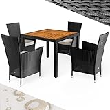 Casaria® Gartenmöbel Set Holz Balkon Wetterfest 4 Personen Polyrattan Akazie Outdoor 7cm Auflagen Stapelbar Gartenstühle Gartentisch Garten Terrasse Möbel