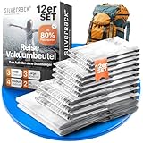 SilverRack Vakuumbeutel Set Reise [12 Stück] in 4 Größen (3x Small + 4x Medium + 3x Large + 2x XL) - Travel Vakuumbeutel für Kleidung zum Rollen - Vakuum Kleiderbeutel - Kleider Vakuumierbeutel