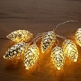 Ideen mit Herz LED-Lichterkette Tannenzapfen | silber | 10 LEDs | Warmweiß | Beleuchtung Weihnachten, Advent | 1,20 m lang | Timer