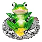 Glomora schwimmfrosch für miniteich, Frosch Teich Ornamente Harzfarbe Easy Float Wasser schwimmend Frosch Gartenstatue für den Hausgarten Yard (Frosch auf Reifen liegen)