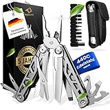 TREKLINE Premium Multitool Werkzeug [rostfreier Edelstahl] Survival Multifunktionsmesser perfektes Camping Zubehör, Multifunktionswerkzeug [27 Funktionen] Taschenmesser, Geschütztes Design