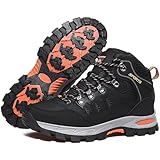 Littleplum Herren Wanderschuhe Winterschuhe Waterproof Wanderstiefel Outdoor Rutschfest High Top Trekkingschuhe,A Schwarz Orange,42 EU