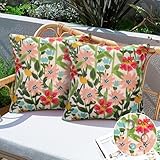 Aisybaklyn Kissenbezug 45x45 Kissenbezüge Outdoor Kissen Wasserdicht Dekokissen Kissenhüllen Sofakissen für Bankauflage Frühling Outdoorkissen Sommer Zierkissensen Rosa Cushion Blume Muster 2er Set