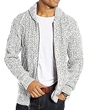 Runcati Herren Strickjacke Langarm Kragen Cardigan mit Zopfmuster Reißverschluss Jacke Gestrickt für Hemd und Shirt Hellgrau M