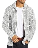 Runcati Herren Strickjacke Langarm Kragen Cardigan mit Zopfmuster Reißverschluss Jacke Gestrickt für Hemd und Shirt Hellgrau XL