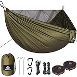 NatureFun Camping Hängematte mit Moskitonetz | 300kg Belastbarkeit,(290 x 140 cm) Atmungsaktives,schnell trocknendes Fallschirm-Nylon | Komplettes Zubehör | Einfacher Aufbau