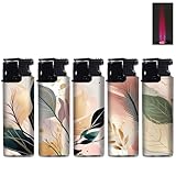 5X Sturmfeuerzeug Turboflamme Turbofeuerzeug Top Motive Turbo Flamme Feuerzeug mit Schutzkappe absolut windfest Gasfeuerzeug nachfüllbar (Abstract Nature)