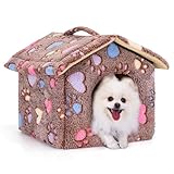 Nobleza Hundehütte für Hunde Katzen, Winterfest Hundehaus 48x45x39cm M, Tragbare Haustier Hundehöhle, Abnehmbar Katzenhaus, Waschbar Schlafplatz, Hundebett mit Abnehmbarem Matratze, Braun