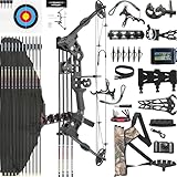 CENWTY 20-70 LBS Compoundbogen Set PRO Erwachsene Bogenschießen Jagdbogen Bogenfischen Compound Bogen und Pfeil Set mit Zubehör für Jagd Zielschießen Praxis Links & Rechtshänd (Schwarz Linkshänder)