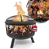 HEAT Outdoor Living Feuerkorb Hornset - Feuerkorb für den Garten - mit Funkenschutz und Grillrost - Feuerschalen & Feuerkörbes - Feuerstelle Outdoor auf Beinen - 60x60x40cm
