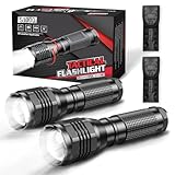 GEARLITE LED Taschenlampe Extrem Hell 2 Stück, 3000 Lumen LED Taschenlampe mit Holster & 3 Modi, IP65 Wasserdichte Handlampe Zoombar für Camping Outdoor Geschenk