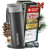 Bachgold® Profi Outdoor Wasserfilter Flasche I Entfernt 99,99% aller Bakterien und filtert Mikroplastik, Partikel und Chlor I Blackout & Krisensicher (Schwarz, 500ml)