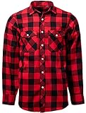 J.VER Herren Hemd Kariertes Freizeithemd Normale Passform Lange Ärmel Flanellhemden, Rot&schwarz XL Große Größen