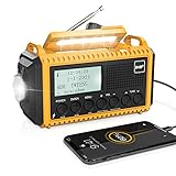 Tragbares Radio DAB+/DAB/FM mit 5000mAh Batterie Kurbelradio mit Preset-Funktion Akku Digitalradio mit Doppel Alarm Solar Radio Dynamo Radio mit LED Camping Licht SOS-Alarm für Wandern Notfall