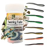 Zite Fishing Twerky Tailer Forellenköder Gummi | 3in1 Gummiköder Forelle | Made in Germany | Phthalatfrei | Knoblauch & Käse Aroma | Forellenangeln Köder & Spoons Alternative (Dark Mix Knoblauch)