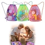 lasuroa 3stk Strandspielzeugbeutel, Netz-Rucksack Kordelzug für Sandspielzeug Muscheln Leicht Robust Muschelsammelbeutel für Kinder im Sandkasten Urlaubsutensilien Spielen im Freien (3 Farben)