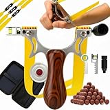 Profi Schleuder mit Zubehör – Slingshot Set mit Tonkugeln, Holzgriff, Wasserwaage, Ersatzgummi und Schild & Tragetasche – Hochwertige Zwille für Outdoor, Sport, Training & Survival