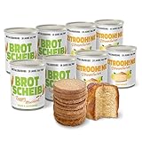 ration1 Probierpaket Brot und Kuchen, 8er Pack 10 Jahre haltbar, 4x Roggenmischbrot 350g, 4x Zitronenkuchen 360g, Dosenbrot und Dosenkuchen Vorratspackung für Wandern, Camping, als Notfallnahrung