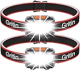 Gritin Stirnlampe LED, [2 Stück] LED Stirnlampe Kopflampe Superhell mit 3 Modi, IPX5 Wasserdichte Leichtgewichtige Mini Stirnlampe fürs Laufen, Campen, Joggen, Angeln, für Kinder