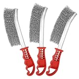 3 Stück Edelstahl Drahtbürste Set, Handdrahtbürste Stahlbürste mit Komfortabel Griff 235mm Handdrahtbürstensatz Edelstahlbürste fur Reinigung Grill Rost Ölflecken Malen Staub(Rot)