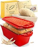 KRUSTENZAUBER Emaille Brotbackfrom mit Deckel inkl. Gärkorb - Robuste 28cm Backform aus Gusseisen - Ideal als Kastenform, Toastbrot Backform, Brotform, Gusseisen Topf Brot backen Zubehör, Brottopf