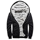 MANLUODANNI Hoodie Herren, Men's Kapuzenpullover mit Tasche Dicker Pullover Jacke Sweatjacke Kapuzenjacke Sweater Casual Kapuzenpulli mit Imitat-Vlies Schwarz XL