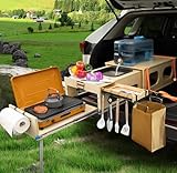 JAGAHAHA Overland Campingküche, Klappbare Campingbox mit Spüle, Stauraum und Platz für 2 Brenner - Perfekt für Kochen, Waschen, Schneiden - Schneller Aufbau in 1 Min, Geeignet für SUV/Truck/Wohnmobil