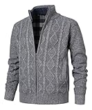 Herothorn Strickjacke Herren Langarm Stehkragen Cardigan Fleecejacke mit Zopfmuster Reißverschluss Jacke Gestrickt Pullover für Männer