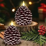 Drepint Weihnachtsdeko Led Flammenlose Tannenzapfen Kerzen-Weihnachtskerzen, 2 Stück 3D Tannenzapfen Kerzen, Batteriebetrieben Tannenzapfenförmige Kerze für Weihnachten Tischdeko Braun