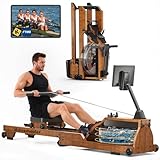 Advamsoler Wasser Rudergerät für Zuhause, Hochwertiges Faltbares Wasserrudergerät aus Massivholz, mit Professionellem Bluetooth-Monitor mit Tablet-Halter, Max 150kg Belastbar