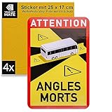 Aufkleber für Toter Winkel, 4 Stück, 25 x 17 cm, selbstklebende Folie für Wohnmobil und Bus, vorgeschrieben für KFZ ab 3,5 Tonnen in Frankreich, Attention Angles Morts Sticker, Wohnwagen Klebesticker