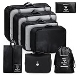 MURISE 8 Teilige Packing Cubes, Kleidertaschen, Koffer Organizer für Urlaub und Reisen, Packwürfel Set Reise Würfel, Ordnungssystem für Koffer - Schwarz