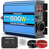 Wechselrichter 12v auf 230v 1500W/3000W Reiner Sinus Spannungswandler Stromwechselrichter DC Umwandler Power Solar Inverter Konverter Stromwandler mit Fernbedienung EU Steckdose und USB-Port