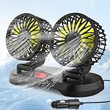 Sunshine smile Auto Ventilator für Rücksitz,12V Doppelkopf Auto Lüfter,Doppelkopf 360° drehbar Auto Fan Ventilator,2 Geschwindigkeiten Kühlender Ventilator Wohnmobil,Mini Ventilator Auto Innenraum