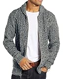 Runcati Herren Strickjacke Langarm Kragen Cardigan mit Zopfmuster Reißverschluss Jacke Gestrickt für Hemd und Shirt Grau L