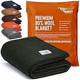 Wolly Mammoth 80% Wolle Decke - Sofa Kuscheldecke 167 x 230 cm Dicke Wärmedecke, Flauschige Wohndecke, Militärdecke, Wolldecke, Wärmende, Schwere Couchdecke, Draußen, Camping Rettungsdecke, Olivgrün