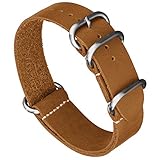 Benchmark Leder-Uhrenarmband – Crazy Horse Geöltes Leder Einteiliges Militär-Uhrenarmband – Gebürsteter Edelstahl Zulu-Stil Hardware – 18 mm, 20 mm, 22 mm oder 24 mm Breite, Sand, 24mm, Einteiliger