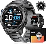 LIGE DM2 Smartwatch Herren mit GPS/Kompass/Barometerdruck/Höhenmesser, 1.43'' Amoled Display, 170+ Sportmodi, 5ATM Wasserdicht, 45+ Tage Akku, Smartwatch Edelstahl Schwarzer für Android iOS