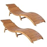 Casaria® Sonnenliege klappbar 2er Set Holz FSC®-Zertifiziert 320kg Belastbarkeit Tragegriff Garten Balkon Liege Geschwungen Akazie 190x60cm 2 Personen