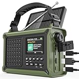 Kurbelradio, DAB/DAB+/UKW Notfallradio, mit 12000mAh Akku & 8500mm² Solarpanel & 650mA Handkurbel, Dynamo Solar Radio mit Bluetooth 5.0, Als Taschenlampe & Ladegerät, USB, Für Camping, Notfall(Grün)
