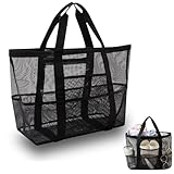45*39cmSchwarz Netztasche sandspielzeug,Netztasche Strand Sandspielzeug Tasche,Duschtasche Camping Tasche für Atmungsaktive Mit Kompaktem Design,Sandtasche Strandtasche Netz für Strand Spielplatz Park