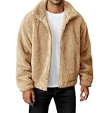 Runcati Fuzzy Sherpa-Jacke für Herren, langärmelig, Fleece, Reißverschluss, Herbst, Winter, warme Oberbekleidung, Khaki, L