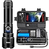 Blukar Taschenlampe LED Aufladbar, 500000 Lumen Extrem Hell Zoombare Taktische Taschenlampen Starke mit 5 Lichtmodi, IP67 Wasserdichte Flashlight Torch für Camping, Wandern, Outdoor, Angeln, Notfäll