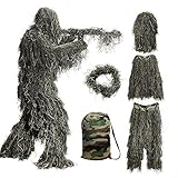 Bseical Ghillie Suit, Tarnanzug Jagd Wald - Wüste, Tarnkleidung Jagd Paintball Airsoft Sniper Camouflage Set Tarn Hose Jacke, Ghillie Zubehör Tarnumhang (Wald, Free)