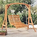 Refined Massivholz Hängeschaukel Gartenliege Bett Sonnenliege Gartenschaukel Gartenmöbel Bett-Schaukel Bugholz Massiv mit Teak-Finish 115x147x46 cm