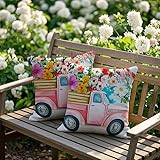 Cirzone Outdoor Kissenbezüge 2 Stück 45 x 45 cm Dekorative Outdoor Kissen Rosa LKW-Blumen Kissenbezüge Werden für Sofakissen Garten Outdoor
