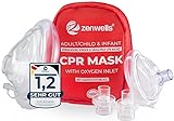 CPR Beatmungsmaske Erste Hilfe Set für Erwachsene/Kinder und Säuglinge - Pocket Maske in Soft Case (rot) mit Eigenventil und Sauerstoffeinlass