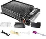 SMH LINE® 2-in-1 Camping Gasgrill Set Campinggrill Balkon-Grill Tischgrill Campingkocher Tragbarer Koffer Gas Grill BBQ inkl. Zubehör Grillgitter Grillpfannenclip Kassettengrill