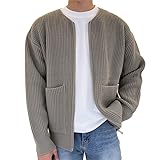 Suncolour Herren-Strickjacke Durchgehender Reißverschluss einfarbig Strickjacke Strickmantel mit Zwei Taschen