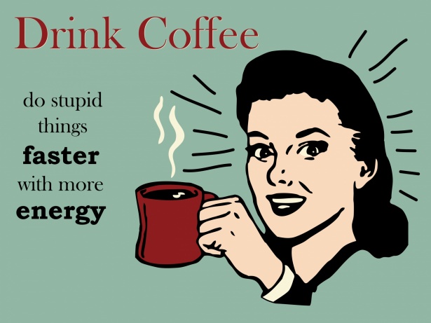 retro coffee drinking woman